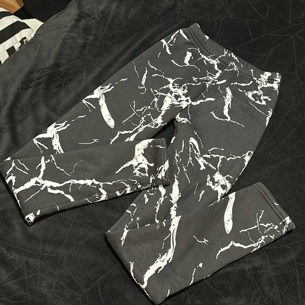 Marble Print Fur Lined Leggings, XS